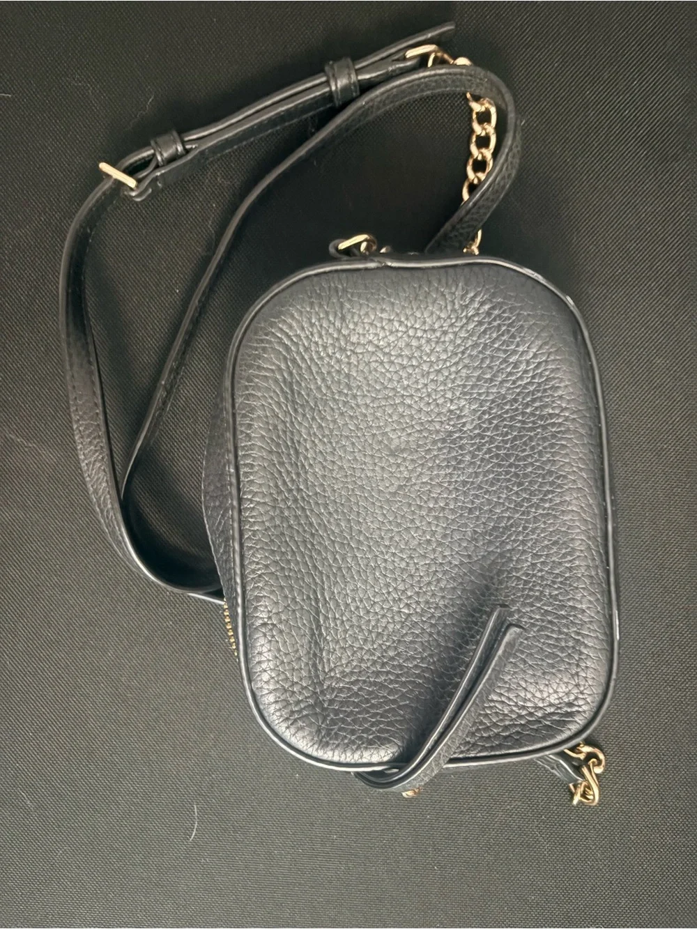 Tory Burch Black Pebbled Leather Crossbody with Gold Logo